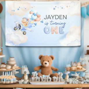 Banderoles Joli Ours en Bleu Pastel Brun qui Fête son Premier