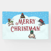 Banderoles Joli Penguin Joyeux Noël Snowball combat (Horizontal)