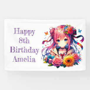 Banderoles Joli Rainbow Anime Girl Personnalisé Anniversaire