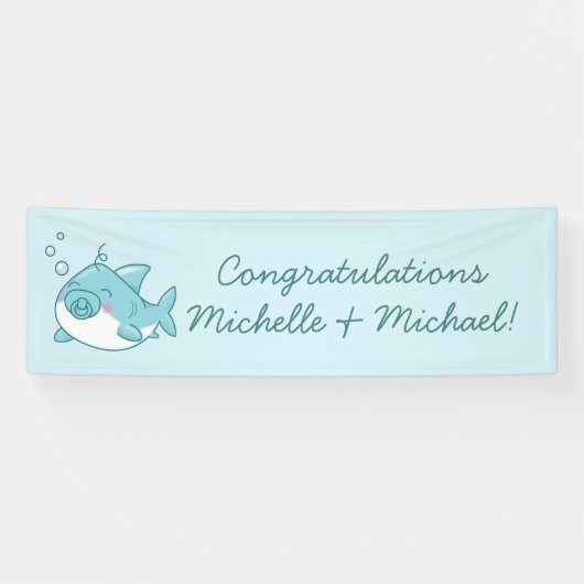 Banderoles Joli requin Baby shower Kawaii Blue Boy (Horizontal)