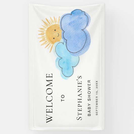 Banderoles Joli soleil et nuages Accueil Baby shower du garço (Vertical)