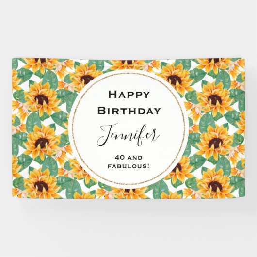 Banderoles Joli tournesol Jaune & Vert Motif Anniversaire (Horizontal)