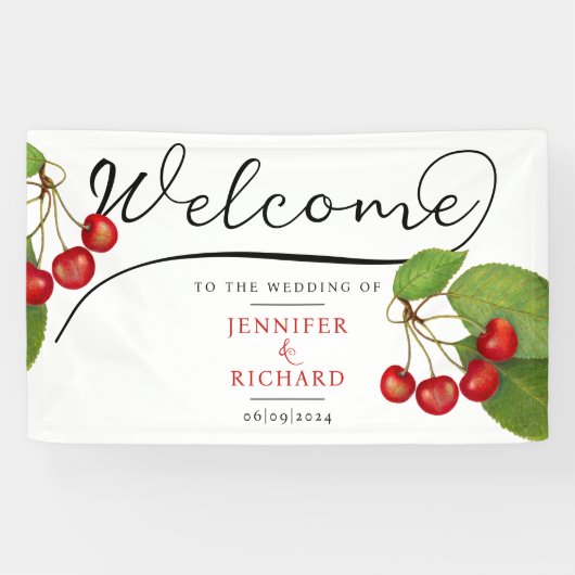 Banderoles Jolie cerise Bienvenue Noir Blanc Style Script (Horizontal)