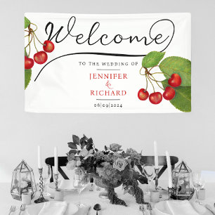 Banderoles Jolie cerise Bienvenue Noir Blanc Style Script