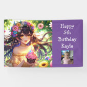 Banderoles Jolie fille Anime Photo, âge et nom Anniversaire (Horizontal)