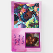 Banderoles Jolie fille d'Anime noire avec anniversaire (Vertical)