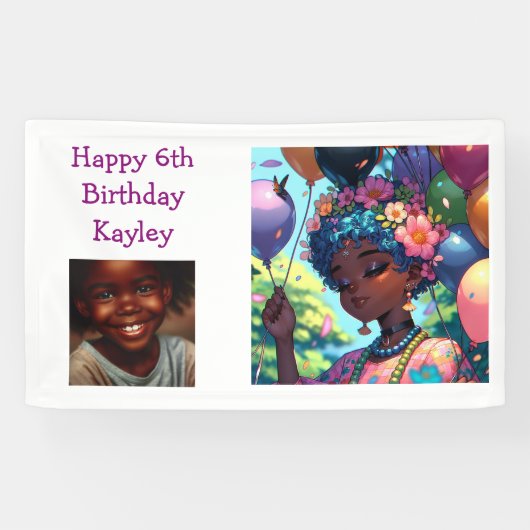 Banderoles Jolie fille d'Anime noire avec anniversaire (Horizontal)