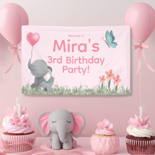 Banderoles Jolie Fille et Fête d'Anniversaire de l'Éléphant R