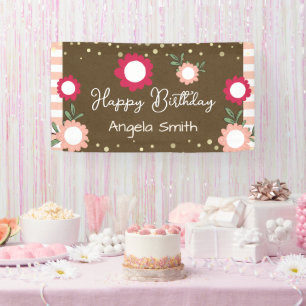 Banderoles Jolie Fleur Rose Faux Kraft Anniversaire Petite Fi
