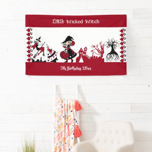 Banderoles Jolie petite sorcière errante Halloween blanc roug (En situation)