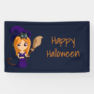 Banderoles Jolie sorcière au chapeau violet Joyeux Halloween