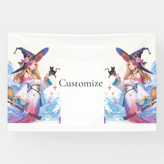 Banderoles Jolie Sorcière tenant Chat noir Thunder_Cove (Horizontal)