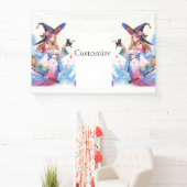 Banderoles Jolie Sorcière tenant Chat noir Thunder_Cove (Insitu)