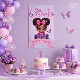 Banderoles Jolie UNE Bébé Fille aux Cheveux Afro Violet 1er A
