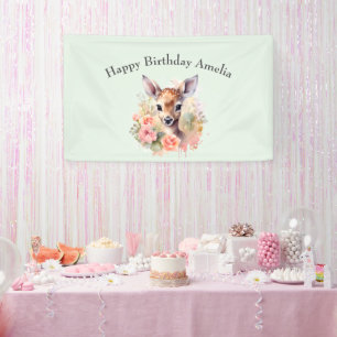 Banderoles Jote Cerf Entouré D'Anniversaire Rose