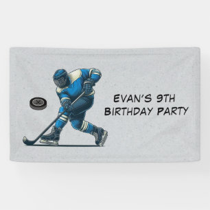 Banderoles Joueur de hockey gris bleu fête d'anniversaire
