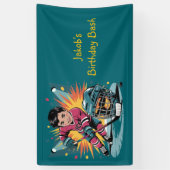 Banderoles Joueur de hockey pop art Anniversaire Bash (Vertical)