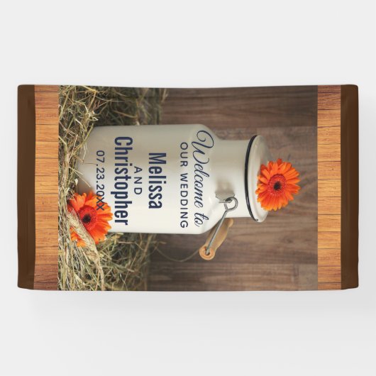 Banderoles Joug de lait blanc rustique avec fleurs Mariage Bi (Horizontal)