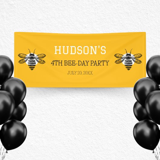 Banderoles Jour d'abeilles Jaune moderne 4e fête d'anniversai