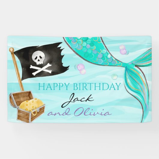 Banderoles Jour d'anniversaire de la Queue de Pirate et Merma (Horizontal)