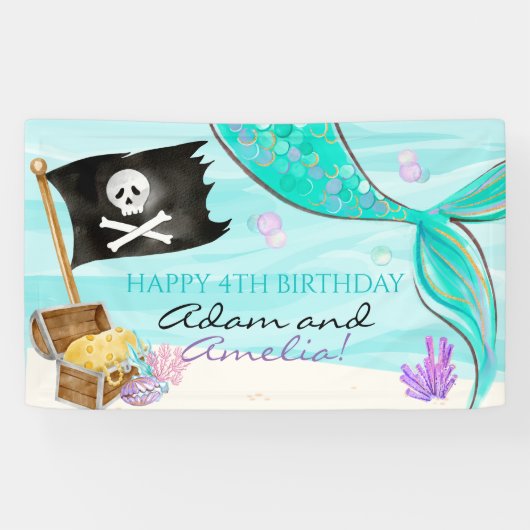 Banderoles Jour d'anniversaire de la Queue de Pirate et Merma (Horizontal)