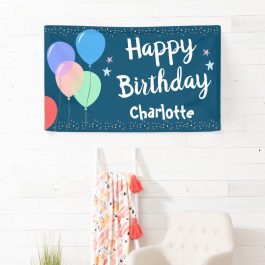 Banderoles Joyeuse fête d'anniversaire Girly Blue (En situation)