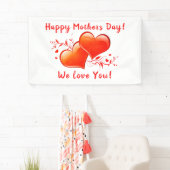 Banderoles Joyeuse Fête des mères Nous t'aimons Coeurs Orange (En situation)