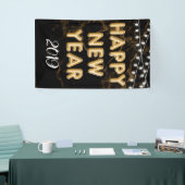 Banderoles Joyeuse fête du Nouvel An Gold Black Balloon Lumiè (Salon professionnel)