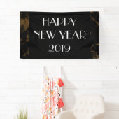 Banderoles Joyeuse fête du Nouvel An Gold Marbre noir (En situation)