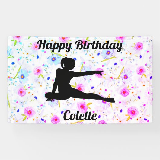 Banderoles Joyeuse Gymnastique d'anniversaire Custom Floral B (Horizontal)