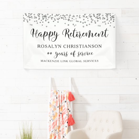 Banderoles Joyeuse retraite écriture argent confettis nom (En situation)
