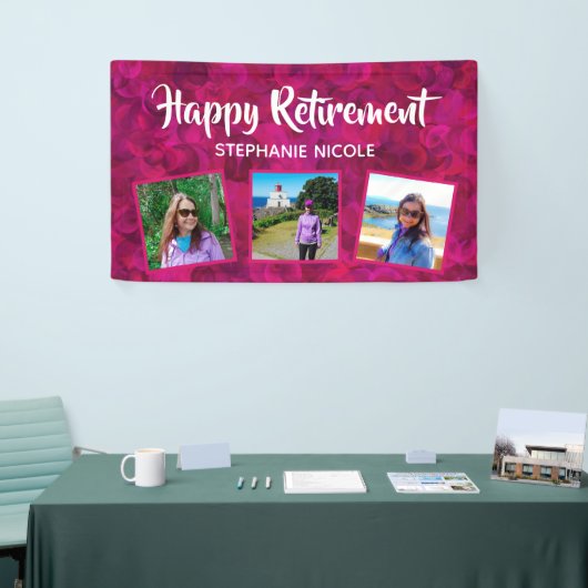 Banderoles Joyeuse retraite rose Nom Plusieurs photos (Salon professionnel)