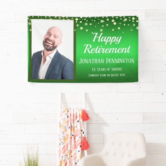 Banderoles Joyeuse retraite verte avec Confetti une photo (En situation)