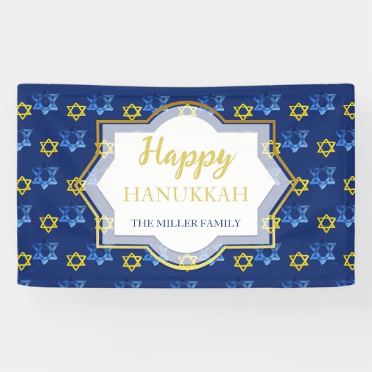 Banderoles Joyeuses Etoiles D'Aquarelle Hanoukka De David (Horizontal)