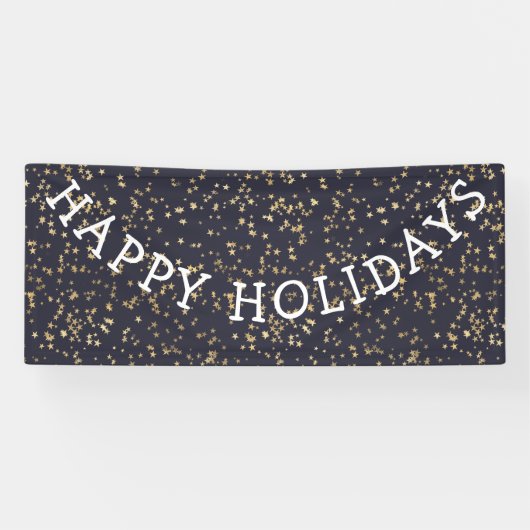 Banderoles Joyeuses Vacances Gold Stars Marine Bleu Noël (Horizontal)