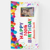 Banderoles Joyeux 100e anniversaire Ballons colorés Blanc (Vertical)