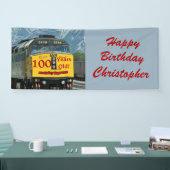 Banderoles Joyeux 100e Anniversaire Nom Yellow Train Engine (Salon professionnel)