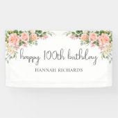 Banderoles Joyeux 100e anniversaire Peach rose floral (Horizontal)