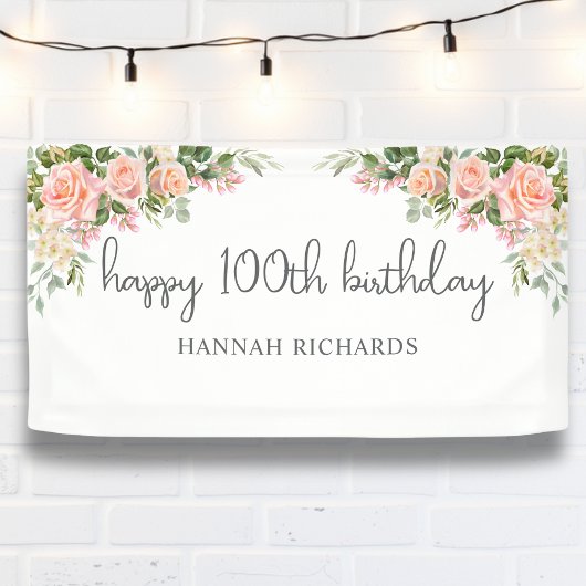 Banderoles Joyeux 100e anniversaire Peach rose floral
