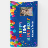 Banderoles Joyeux 13e anniversaire Ballons colorés Bleu (Vertical)