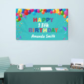 Banderoles Joyeux 13e anniversaire Ballons colorés Turquoise (Salon professionnel)