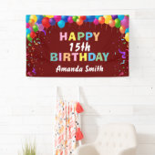 Banderoles Joyeux 15e anniversaire Ballons colorés Bourgogne  (En situation)