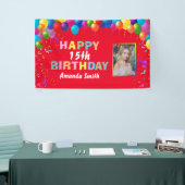 Banderoles Joyeux 15e anniversaire Ballons colorés Rouge (Salon professionnel)