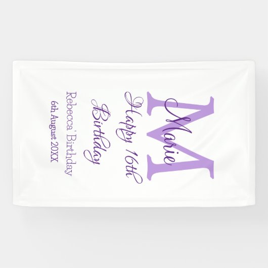 Banderoles Joyeux 16e anniversaire violet ajouter nom monogra (Horizontal)