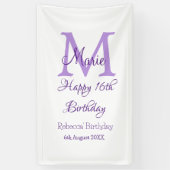 Banderoles Joyeux 16e anniversaire violet ajouter nom monogra (Vertical)