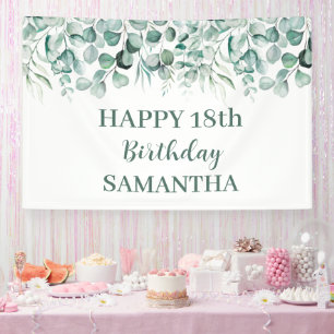 Banderoles Joyeux 18e anniversaire Eucalyptus Botanique Rusti