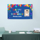 Banderoles Joyeux 1er anniversaire Ballons colorés Bleu (Salon professionnel)