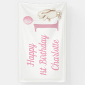 Banderoles Joyeux 1er Anniversaire Bunny Balloon rose (Vertical)
