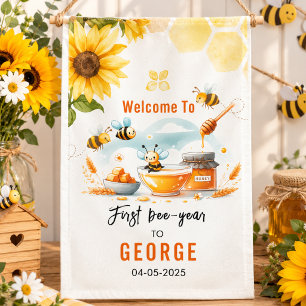 Banderoles Joyeux 1er anniversaire de la petite abeille jaune