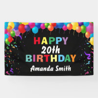 Joyeux 20e anniversaire Ballons colorés Confetti